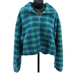 Le Lis Collection Sweater WMNS L STYLE SJ9383 Sherpa Fleece Green Blue Plaid Zip